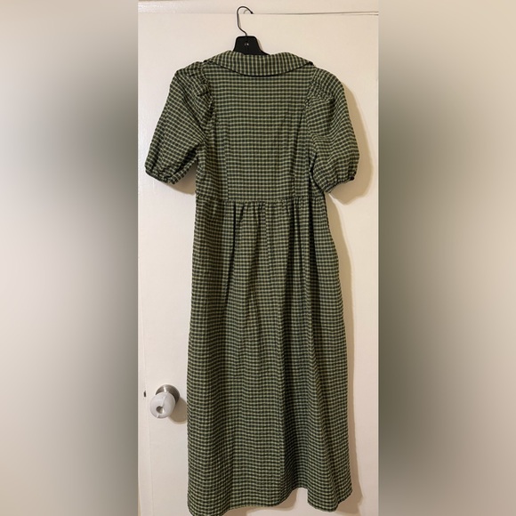 NWT Nobody’s Child Olive Green Gingham Puff Sleeve Dress - Picture 2 of 4